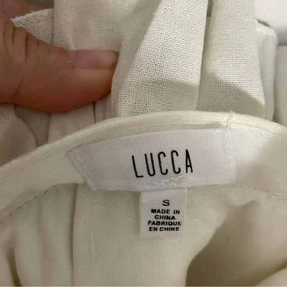 Lucca Ivory Linen Wide Leg Ruffled Jumpsuit with pockets size small - Picture 5 of 14